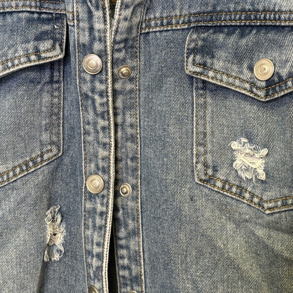 GB Girls Light Blue Distressed Denim Jacket - Picture 6 of 7